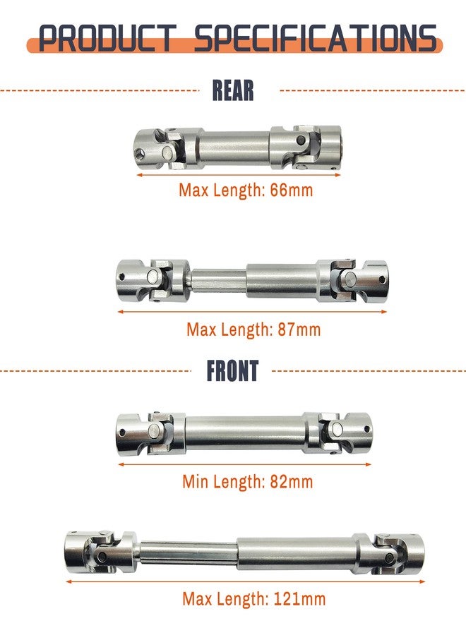 HOPLEX 2pcs Stainless Steel Drive Shaft Universal Joint Driveshaft for 1/18 RC Rock Crawler Axial UTB18 Capra Unlimited Trail Buggy - Image 4